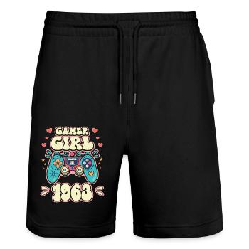 Geek Girl Level 60 Geburtstag Gamer 60 Jahre - Stanley/Stella Unisex Bio Joggingshorts Trainer  - Schwarz - Vorne - Nik (191cm) & Marisol (170cm)