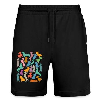 Motifs de nombreux teckels colorés - Short de jogging bio TRAINER Stanley/Stella unisexe - noir - Devant - Nik (191cm) & Marisol (170cm)