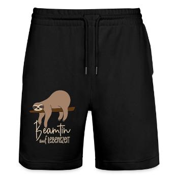 Faultier Beamtin auf Lebenszeit - Stanley/Stella Unisex Bio Joggingshorts Trainer  - Schwarz - Vorne - Nik (191cm) & Marisol (170cm)