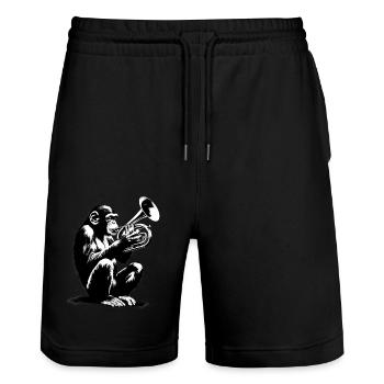 Singe Orchestre Trompette Street Art Banksy Stylelet - Short de jogging bio TRAINER Stanley/Stella unisexe - noir - Devant - Nik (191cm) & Marisol (170cm)