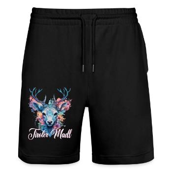 Tiroler Madl mit Hirsch - Stanley/Stella Unisex Bio Joggingshorts Trainer  - Schwarz - Vorne - Nik (191cm) & Marisol (170cm)