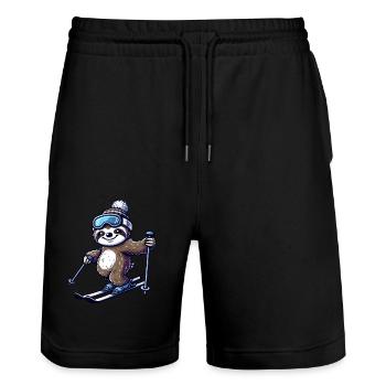 Relaxed Sloth Skier – Winter Fun - Stanley/Stella Trainer Unisex Organic Jogging Shorts - black - Front - Nik (191cm) & Marisol (170cm)