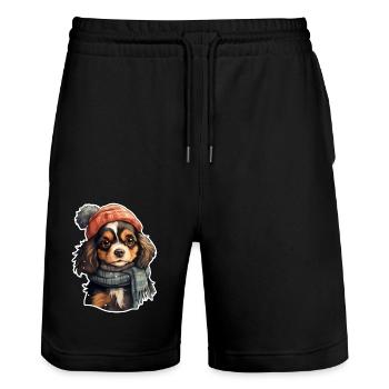 Animals in winter doggy with hat - Stanley/Stella Trainer Unisex Organic Jogging Shorts - black - Front - Nik (191cm) & Marisol (170cm)