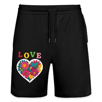 Amour - Love - Coeur - Short de jogging bio TRAINER Stanley/Stella unisexe - noir - Devant - Nik (191cm) & Marisol (170cm)