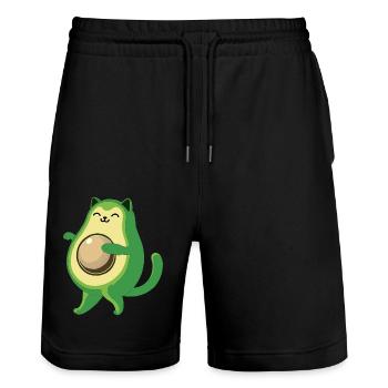 Avocado Cat - Combine Fruit Flavored Felines - Stanley/Stella Trainer Unisex Organic Jogging Shorts - black - Front - Nik (191cm) & Marisol (170cm)