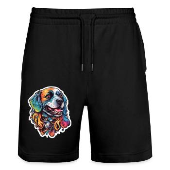 Chien / Animal / Animal de compagnie / Patte / Nez poilu / Wauwau - Short de jogging bio TRAINER Stanley/Stella unisexe - noir - Devant - Nik (191cm) & Marisol (170cm)