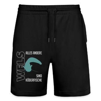 Wels angeln Waller fischen Sportfischen auf Wels - Stanley/Stella Unisex Bio Joggingshorts Trainer  - Schwarz - Vorne - Nik (191cm) & Marisol (170cm)