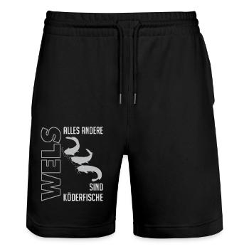 Wels angeln Waller fischen Sportfischen auf Wels - Stanley/Stella Unisex Bio Joggingshorts Trainer  - Schwarz - Vorne - Nik (191cm) & Marisol (170cm)