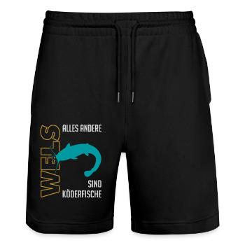 Angeln Waller fischen Sportfischen auf Wels - Stanley/Stella Unisex Bio Joggingshorts Trainer  - Schwarz - Vorne - Nik (191cm) & Marisol (170cm)