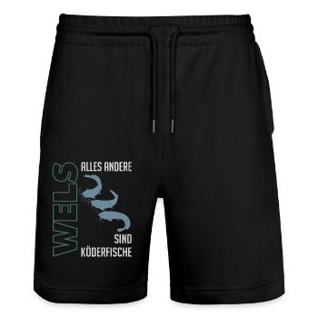 Wels angeln Waller fischen Sportfischen auf Wels - Stanley/Stella Unisex Bio Joggingshorts Trainer  - Schwarz - Vorne - Nik (191cm) & Marisol (170cm)