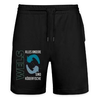 Wels angeln Waller fischen Sportfischen auf Wels - Stanley/Stella Unisex Bio Joggingshorts Trainer  - Schwarz - Vorne - Nik (191cm) & Marisol (170cm)