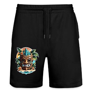 Tiki Beach - Polynesien Statue - Stanley/Stella Unisex Bio Joggingshorts Trainer  - Schwarz - Vorne - Nik (191cm) & Marisol (170cm)