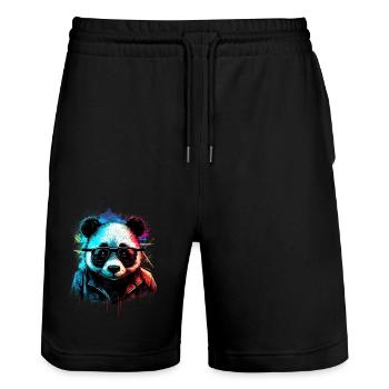 Futuristic panda - Stanley/Stella Trainer Unisex Organic Jogging Shorts - black - Front - Nik (191cm) & Marisol (170cm)
