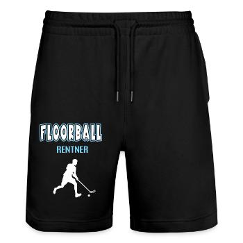 Floorball Rentner Floorballer Rente Hockey Spieler - Stanley/Stella Unisex Bio Joggingshorts Trainer  - Schwarz - Vorne - Nik (191cm) & Marisol (170cm)