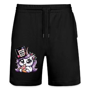 New Year Sylvester Unicorn Cute Comic Happy New Year - Stanley/Stella Trainer Unisex Organic Jogging Shorts - black - Front - Nik (191cm) & Marisol (170cm)