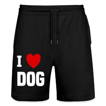 I love Dog - Stanley/Stella Trainer Unisex Organic Jogging Shorts - black - Front - Nik (191cm) & Marisol (170cm)