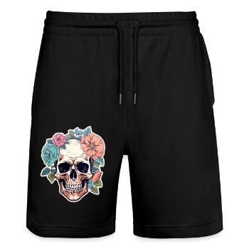 Human Skull & Flowers 1 - Stanley/Stella Trainer Unisex Organic Jogging Shorts - black - Front - Nik (191cm) & Marisol (170cm)