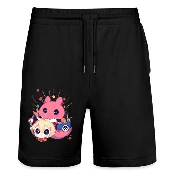 Teenage Animal Dinosaur Monster Hamster Pink Head - Stanley/Stella Trainer Unisex Organic Jogging Shorts - black - Front - Nik (191cm) & Marisol (170cm)