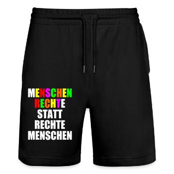 menschenrechte statt rechte menschen - Stanley/Stella Unisex Bio Joggingshorts Trainer  - Schwarz - Vorne - Nik (191cm) & Marisol (170cm)
