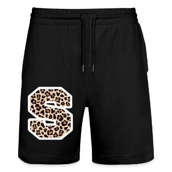 lettre S motif léopard -idée cadeau d’anniversaire - Short de jogging bio TRAINER Stanley/Stella unisexe - noir - Devant - Nik (191cm) & Marisol (170cm)