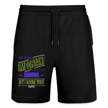 Cool fête des pères chemise jeu vidéo cadeau idée - Short de jogging bio TRAINER Stanley/Stella unisexe - noir - Devant - Nik (191cm) & Marisol (170cm)