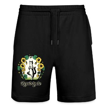Zen Mode Kitty Cat - Stanley/Stella Trainer Unisex Organic Jogging Shorts - black - Front - Nik (191cm) & Marisol (170cm)