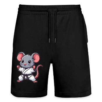 Maus Ratte Karate Kampfsport japanische Kampfkunst - Stanley/Stella Unisex Bio Joggingshorts Trainer  - Schwarz - Vorne - Nik (191cm) & Marisol (170cm)