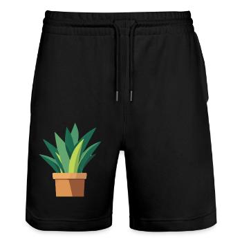 Pflanze grün Topfpflanze Blätter - Stanley/Stella Unisex Bio Joggingshorts Trainer  - Schwarz - Vorne - Nik (191cm) & Marisol (170cm)