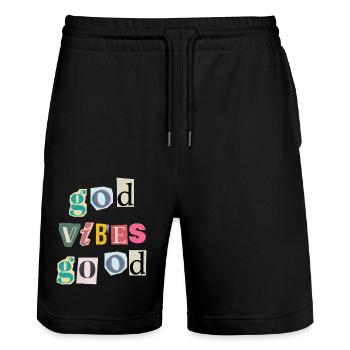 "God Vibes T-Shirt - Positive gifts Designs” - Stanley/Stella Trainer Unisex Organic Jogging Shorts - black - Front - Nik (191cm) & Marisol (170cm)