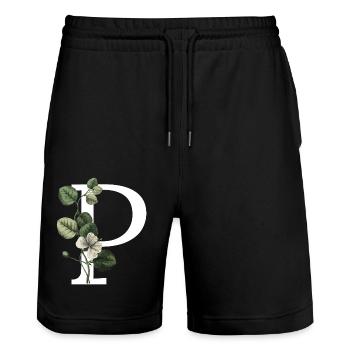 Buchstabe P Grüne Botanik - Stanley/Stella Unisex Bio Joggingshorts Trainer  - Schwarz - Vorne - Nik (191cm) & Marisol (170cm)
