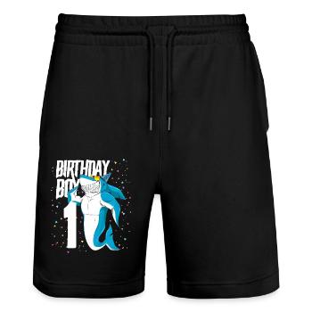 Cadeau d’anniversaire Shark garçon 1 an - Short de jogging bio TRAINER Stanley/Stella unisexe - noir - Devant - Nik (191cm) & Marisol (170cm)