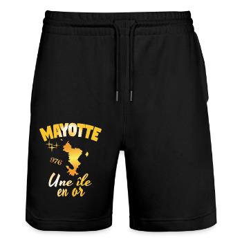 idee cadeau design graphique carte de Mayotte 976 - Short de jogging bio TRAINER Stanley/Stella unisexe - noir - Devant - Nik (191cm) & Marisol (170cm)