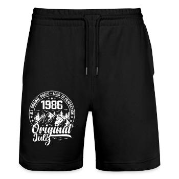 Juli 1986 Original:38 Jahre Geburtstagsgeschenk - Stanley/Stella Unisex Bio Joggingshorts Trainer  - Schwarz - Vorne - Nik (191cm) & Marisol (170cm)