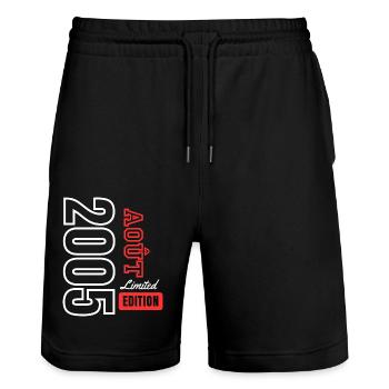 Limitiertes Geburtstagsgeschenk August 2005 - Stanley/Stella Unisex Bio Joggingshorts Trainer  - Schwarz - Vorne - Nik (191cm) & Marisol (170cm)