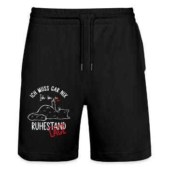 Ruhestand - Ich muss gar nix Ich bin in Ruhelage - Stanley/Stella Unisex Bio Joggingshorts Trainer  - Schwarz - Vorne - Nik (191cm) & Marisol (170cm)
