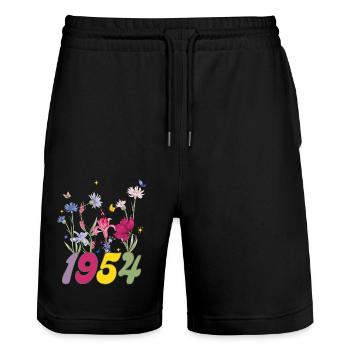 Geburtsjahr 1954 Wildblumen - Stanley/Stella Unisex Bio Joggingshorts Trainer  - Schwarz - Vorne - Nik (191cm) & Marisol (170cm)