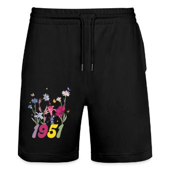 Year of birth 1951 wildflowers - Stanley/Stella Trainer Unisex Organic Jogging Shorts - black - Front - Nik (191cm) & Marisol (170cm)