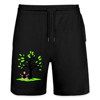 Meditation Under Tree Forest Trance Woman Meditates - Stanley/Stella Trainer Unisex Organic Jogging Shorts - black - Front - Nik (191cm) & Marisol (170cm)