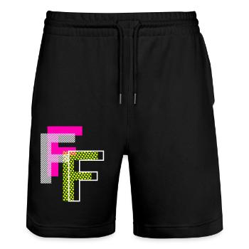 F Buchstabe - Stanley/Stella Unisex Bio Joggingshorts Trainer  - Schwarz - Vorne - Nik (191cm) & Marisol (170cm)