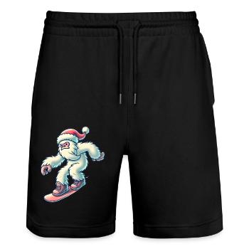 Snowboarden Yeti in Santa Hat - Stanley/Stella Unisex Bio Joggingshorts Trainer  - Schwarz - Vorne - Nik (191cm) & Marisol (170cm)