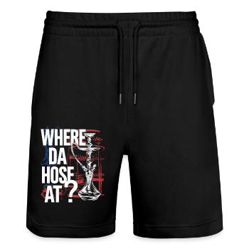 Fun hookah look for fans - Stanley/Stella Trainer Unisex Organic Jogging Shorts - black - Front - Nik (191cm) & Marisol (170cm)