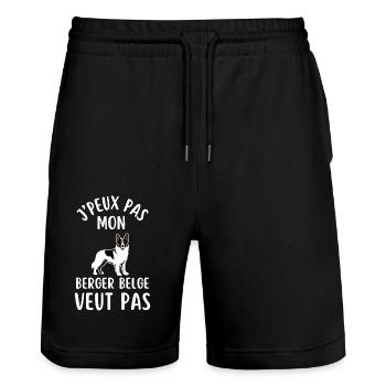 chien de race berger belge 1 - Short de jogging bio TRAINER Stanley/Stella unisexe - noir - Devant - Nik (191cm) & Marisol (170cm)