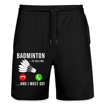 Badminton Is Calling Shuttlecock - Stanley/Stella Trainer Unisex Organic Jogging Shorts - black - Front - Nik (191cm) & Marisol (170cm)
