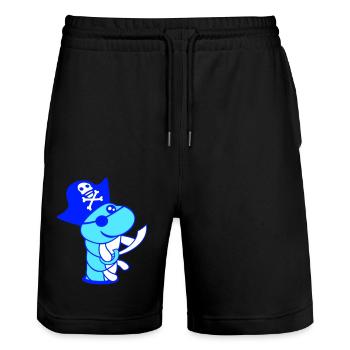 Raupe Loch Pirat Kapitän Mütze Lustig Süß Comic - Stanley/Stella Unisex Bio Joggingshorts Trainer  - Schwarz - Vorne - Nik (191cm) & Marisol (170cm)