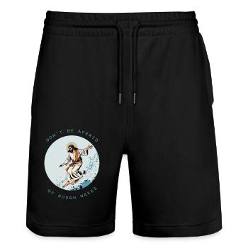 Jésus du surf - Short de jogging bio TRAINER Stanley/Stella unisexe - noir - Devant - Nik (191cm) & Marisol (170cm)