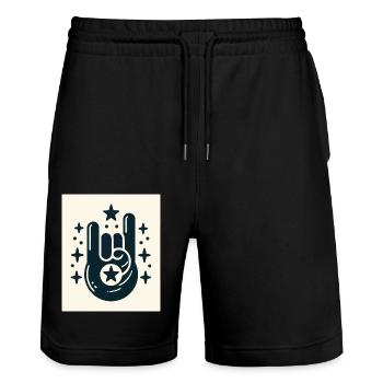 Rock On Hand-Geste mit den Stars - Stanley/Stella Unisex Bio Joggingshorts Trainer  - Schwarz - Vorne - Nik (191cm) & Marisol (170cm)