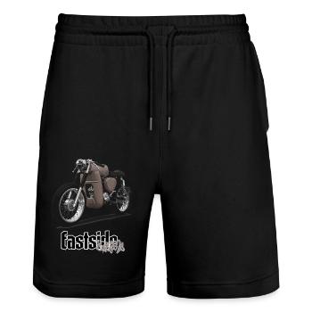 S51 (braun) // Illustration - Stanley/Stella Unisex Bio Joggingshorts Trainer  - Schwarz - Vorne - Nik (191cm) & Marisol (170cm)