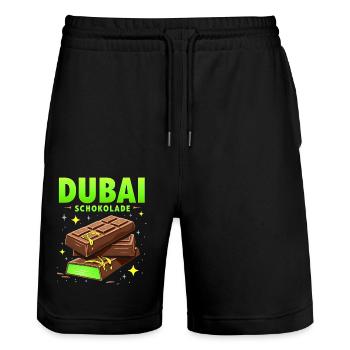 Chocolat de Dubaï - Drôle de dicton - Short de jogging bio TRAINER Stanley/Stella unisexe - noir - Devant - Nik (191cm) & Marisol (170cm)