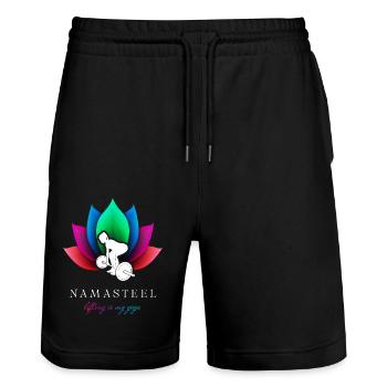 NAMASTEEL: Lifting is my Yoga! - Stanley/Stella Trainer Unisex Organic Jogging Shorts - black - Front - Nik (191cm) & Marisol (170cm)