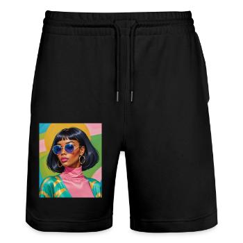 Couleur femme - Short de jogging bio TRAINER Stanley/Stella unisexe - noir - Devant - Nik (191cm) & Marisol (170cm)